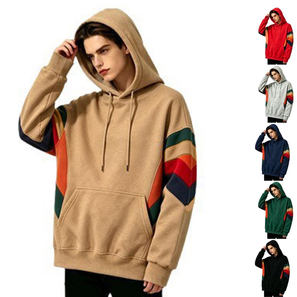 Herren Color-Block Hoodie mit tief angesetzter Schulter Lässiger Pullover Sweatshirt für den Alltag