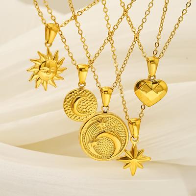 Retro Style Sun Moon Gold-Plated Stainless Steel Necklace Does Not Fade High-End Titanium Steel Pendant