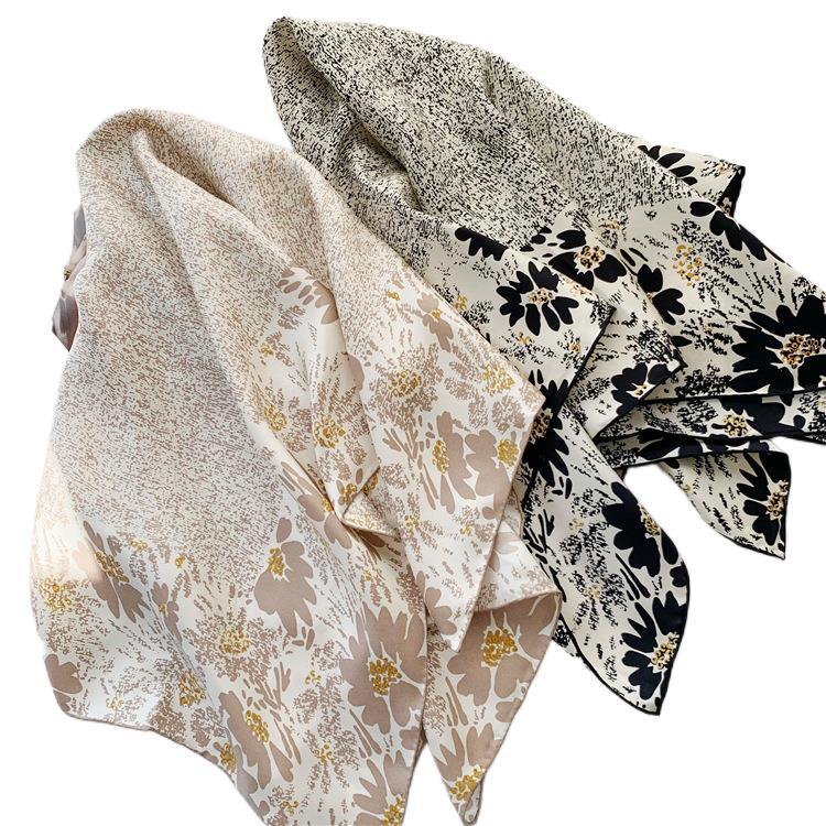 [Art Flowers] Silk Scarf Silk Square Scarf 90Cm Simple Color Matching Shawl Atmospheric Handmade