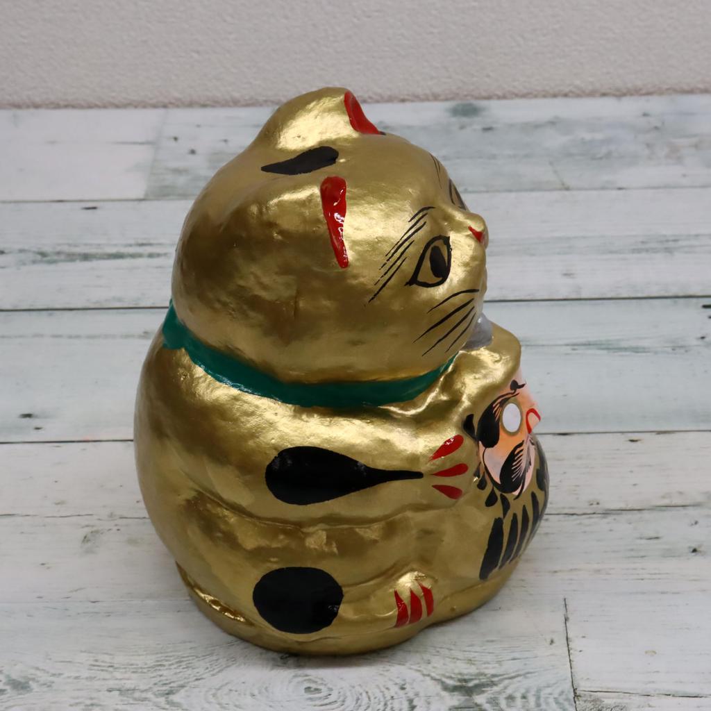 Tillverkad i Japan Lycklig Daruma Katt Guld (Stor)