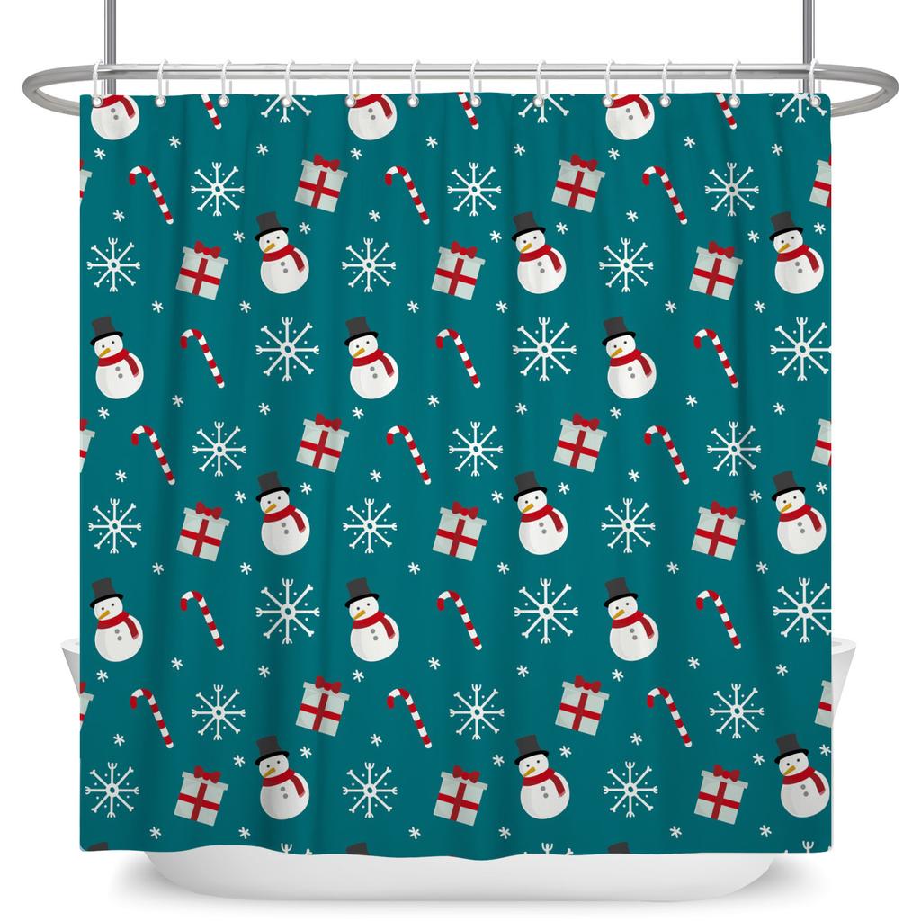 Merry Christmas Shower Curtain Winter Snow Santa Claus Christmas Trees Decor Bath Curtains Waterproof Bathtub Screen