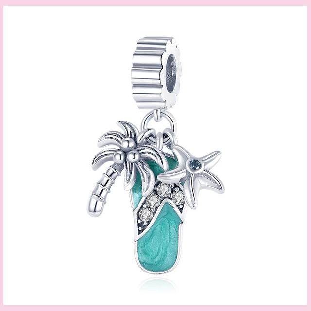 925 Silver Green Color Charms Temperament Cactus Avocado Charm Four Leaf Bead For Bracelet Jewelry Making