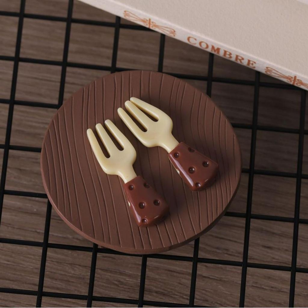 DIY Miniature Cheese Knife & Fork Set with Plate Figurine Keychain Resin Jewelry