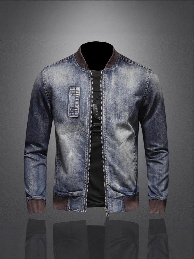 Men's Trendy Retro Stand-up Collar Denim Jacket - Spring & Autumn European Motorcycle Style