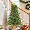 3 ft Artificial Christmas Tree with Dual Color Lights, Timer, PE+PVC Spruce, Pinecone Red Berry Burlap Base