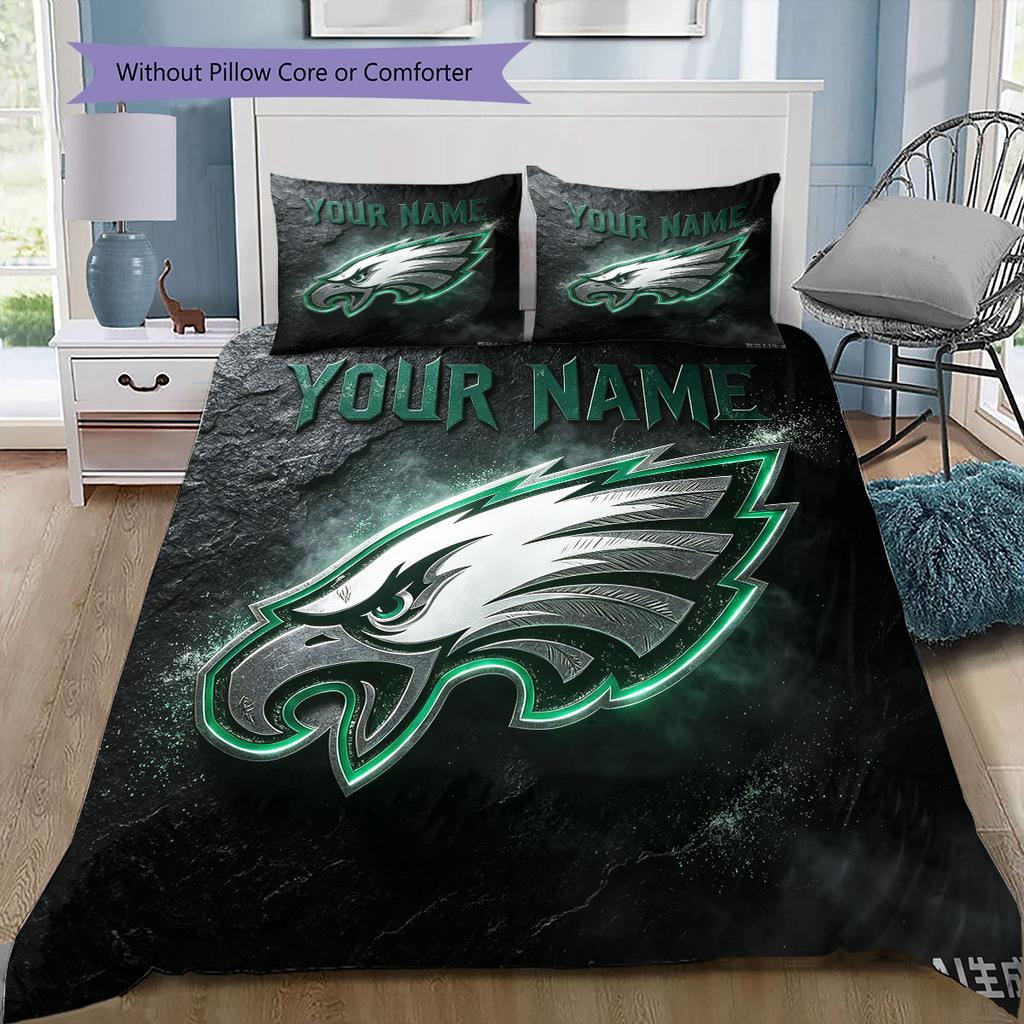 Custom Name,Philadelphia Eagles Pattern Bedding Home Decoration Birthday Gift ( 1 Duvet Cover + 2 Pillowcase, Without Core),fan Merchandise.