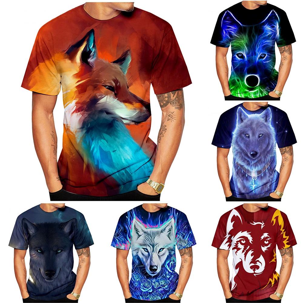 New summer Wolf print men's women's fashion creative 3D printed short sleeve T-shirt funny casual Digital print Tops kids tees
