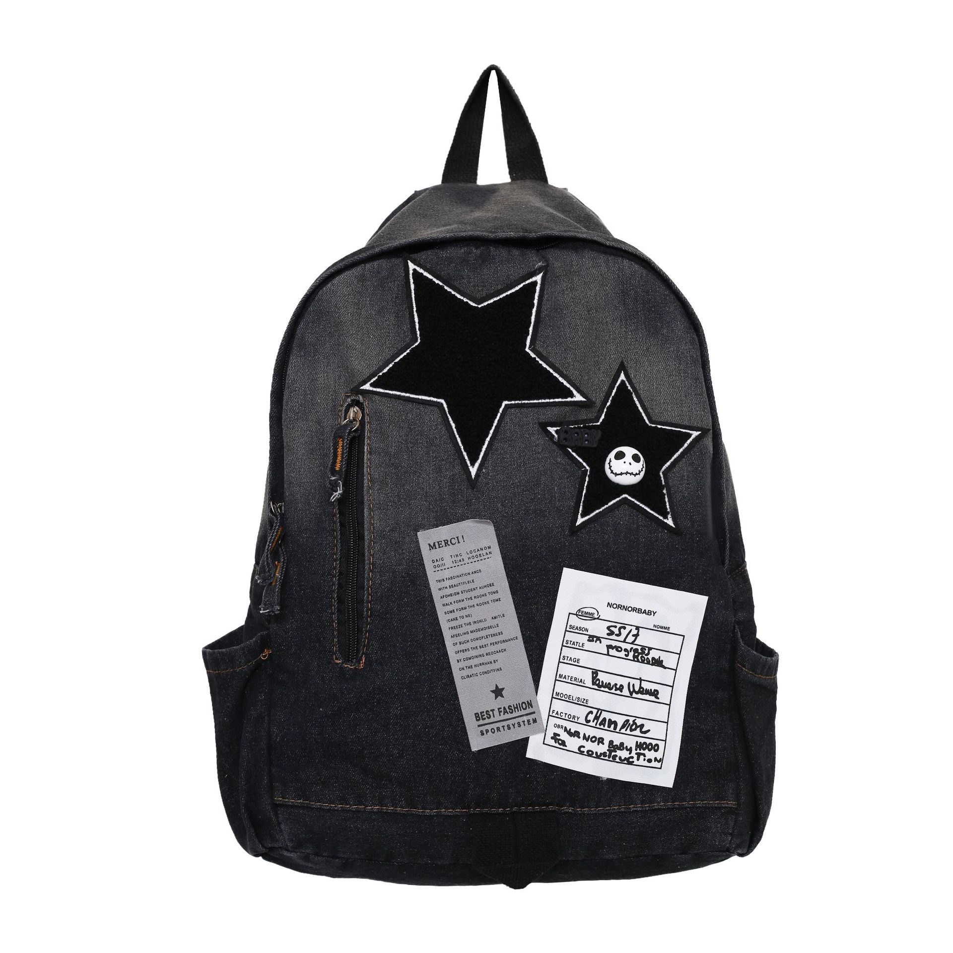 

Versatile student schoolbag large capacity simple backpack environment new gradual change washed denim backpack leisure чорний