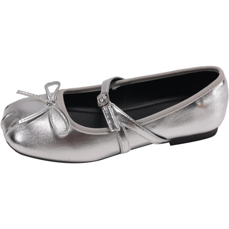 French Retro Ballet Style Flat Bottom Shallow Mouth Single Shoes Women's 2025 New Summer One-pedal Bow Mary Jane Shoes
