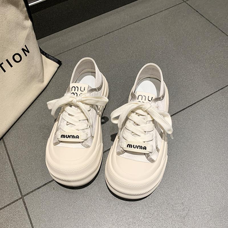 Little white shoes women's 2025 spring and autumn new big head bread shoes thick sole heightening board shoes student casual shoes