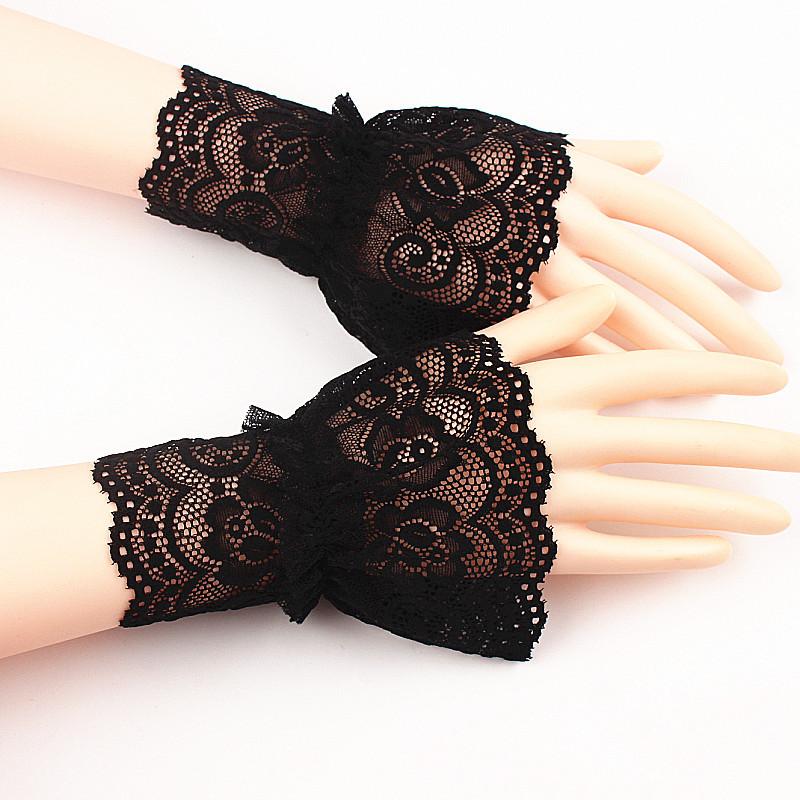 1Pair Detachable Cuffs Pearl Lace Mesh Fake Flared Sleeves Double Layer Pleated Ruched False Cuffs Sweater Blouse Wrist Warmers