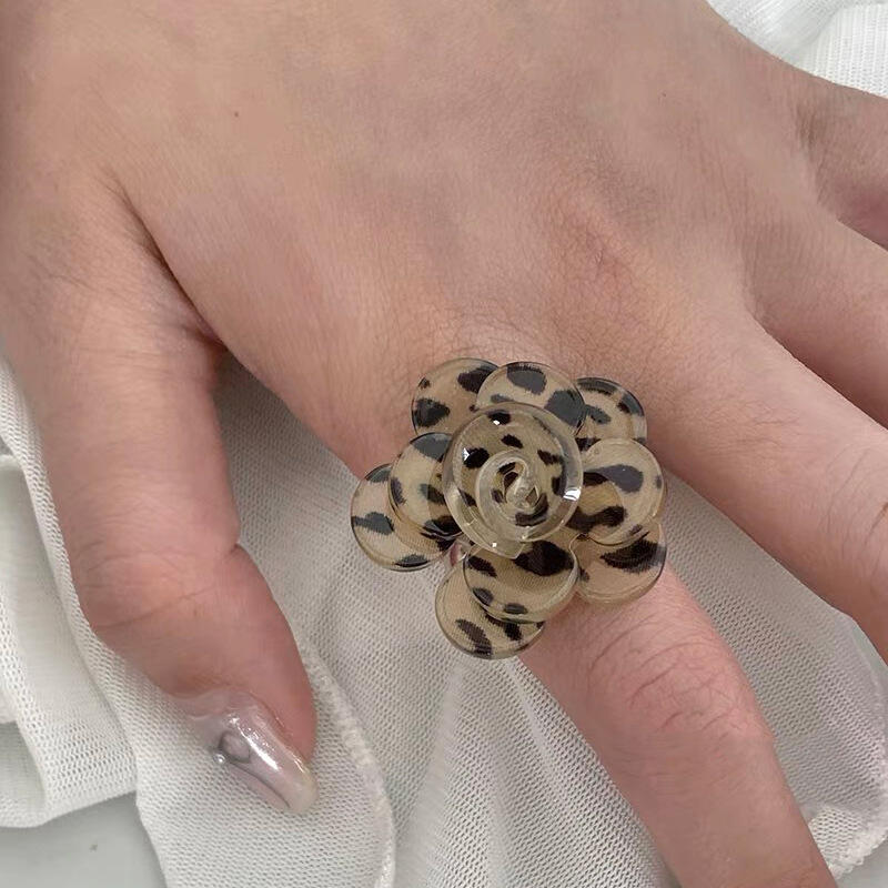 Anelli Multi-Strato 3D Floreali Retrò per Donna Moda Pois Neri Stampa Leopardata Anelli con Apertura a Fiore Gioielli Personalizzati Regalo