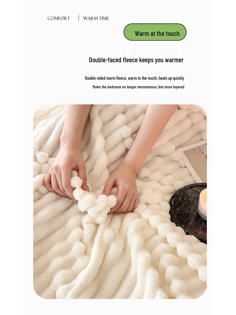 Luxurious Thickened Rabbit Plush Fleece Blanket - Warm, Lightweight, Ideal for Naps and Air Conditioning
