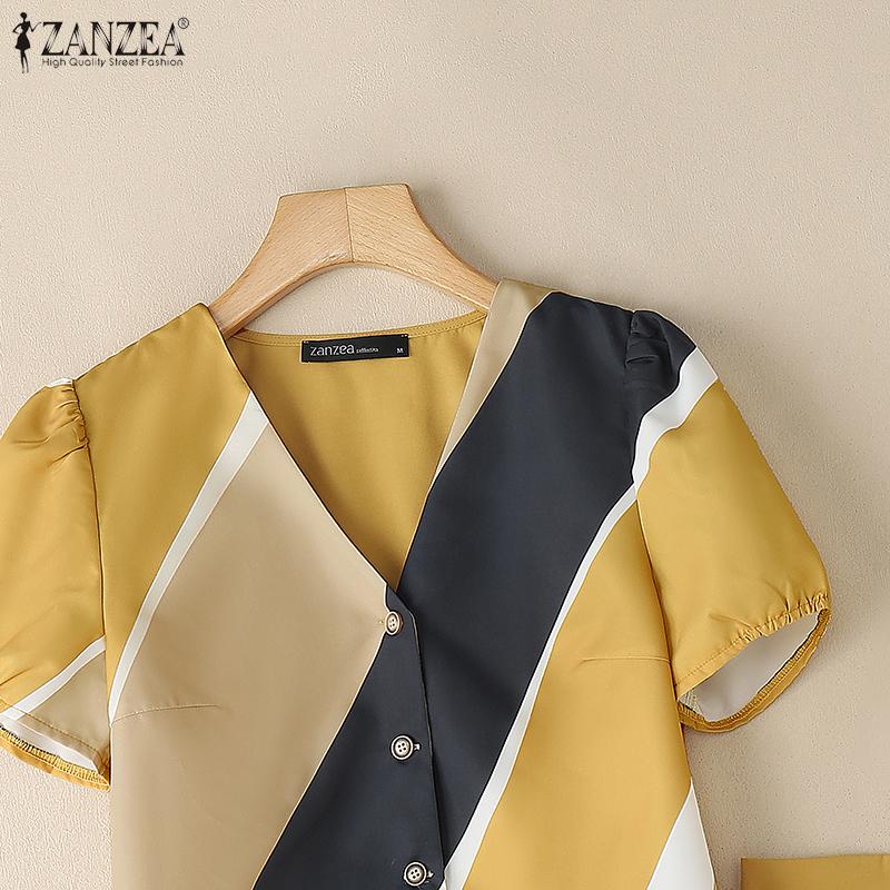 ZANZEA Women Short Sleeve Print Blouse and Shorts Summer Two Piece Suit Sets