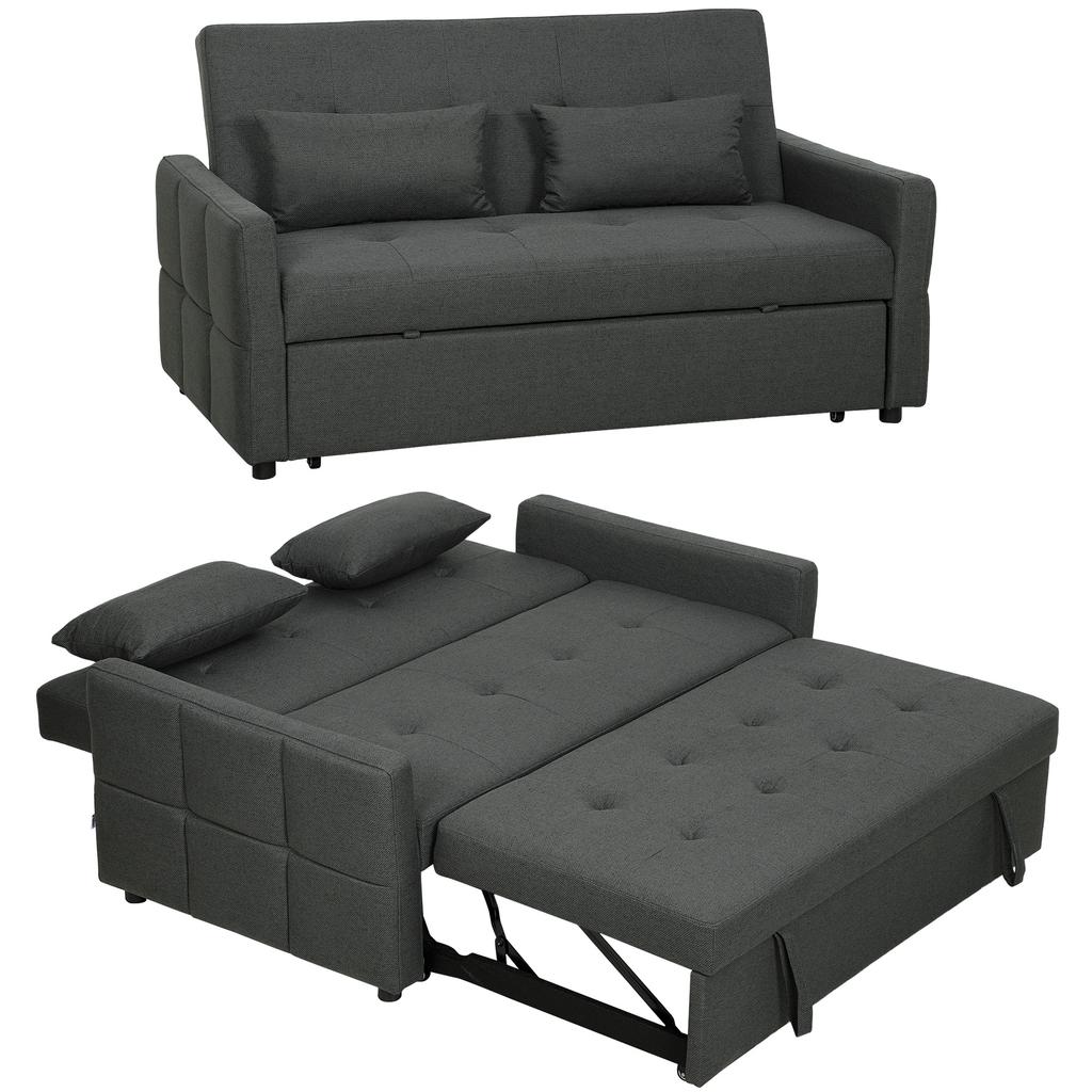 Convertible Sofa, 2-Seater, 3-in-1 Click-Clack Bed, 160 cm, 2 Pillows, Dark Grey