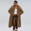 Women's Extra Long Faux Fur Suit Collar Coat, Faux Fur Faux Fur Coat