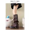 Leather big-headed pant boots stacking boots women's 2025 thick-soled heightening western boots but knee boots tall knight boots