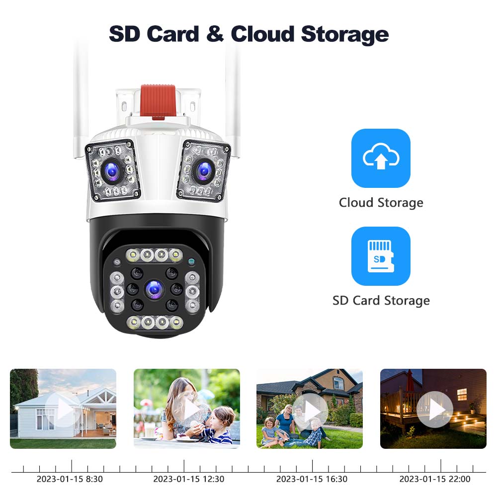 WiFi IP 12MP 6K Three Lens 8X Zoom Surveillance AI Tracking Protection Outdoor Security Camera CCTV Cam