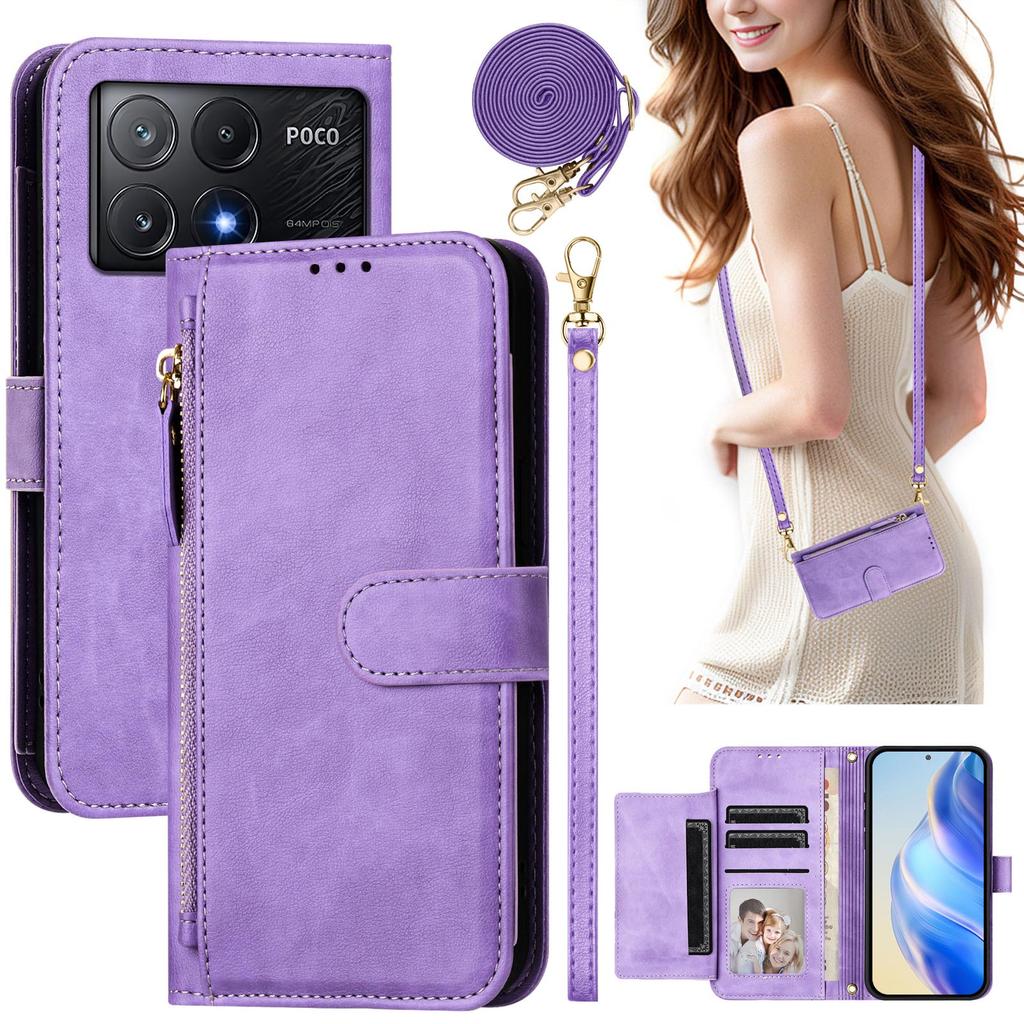 Crossbody Zipper Cards Solt Wallet Leather Case For Xiaomi POCO X7 Pro X6 F7 Ultra Multi Bag Long Lanyard Pocket Kickstand Cover