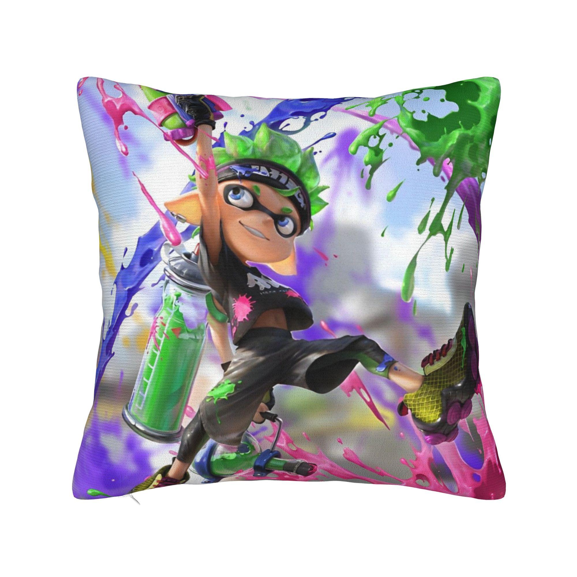 

Splatoon Inkling Squad Pillowcase Polyester Cushion Cover Decorative Squid Ink Throw Pillow Case Cover Home Zippered 40X40cm 12x12Inch
