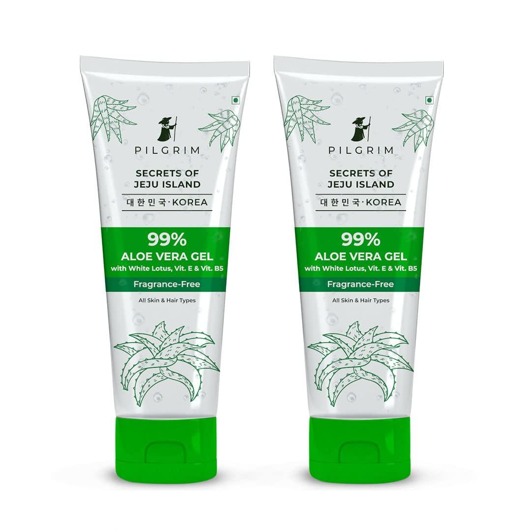 

PILGRIM 99% Pure Aloe Vera Gel 200ml x Pack of 2 with Vitamin E & B5 for Face and Hair Hydration & Softening