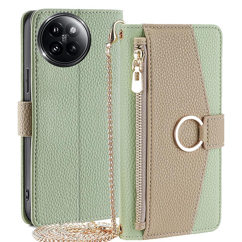 For Xiaomi Civi 4 Pro 5G/14 Civi 5G Leather Case Zipper Wallet Stand Phone Cover with Mirror Function