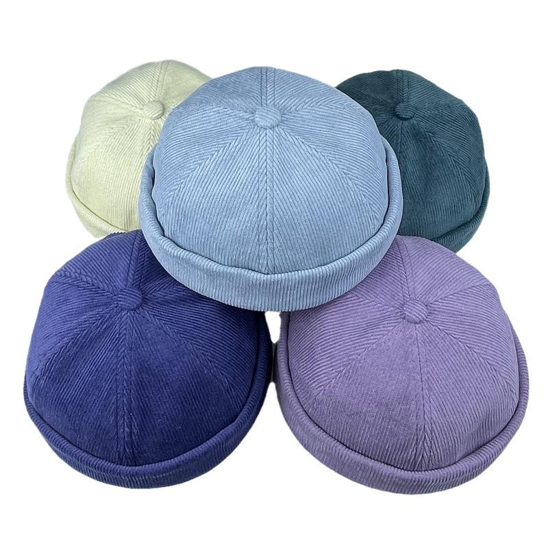 Einfarbige Corduroy Minimalistische Unisex Krempenlose Mütze Winddichte Beanie Melonenhautmützen, Vermieter Hüte, Hip Hop Hüte, Runde Hüte