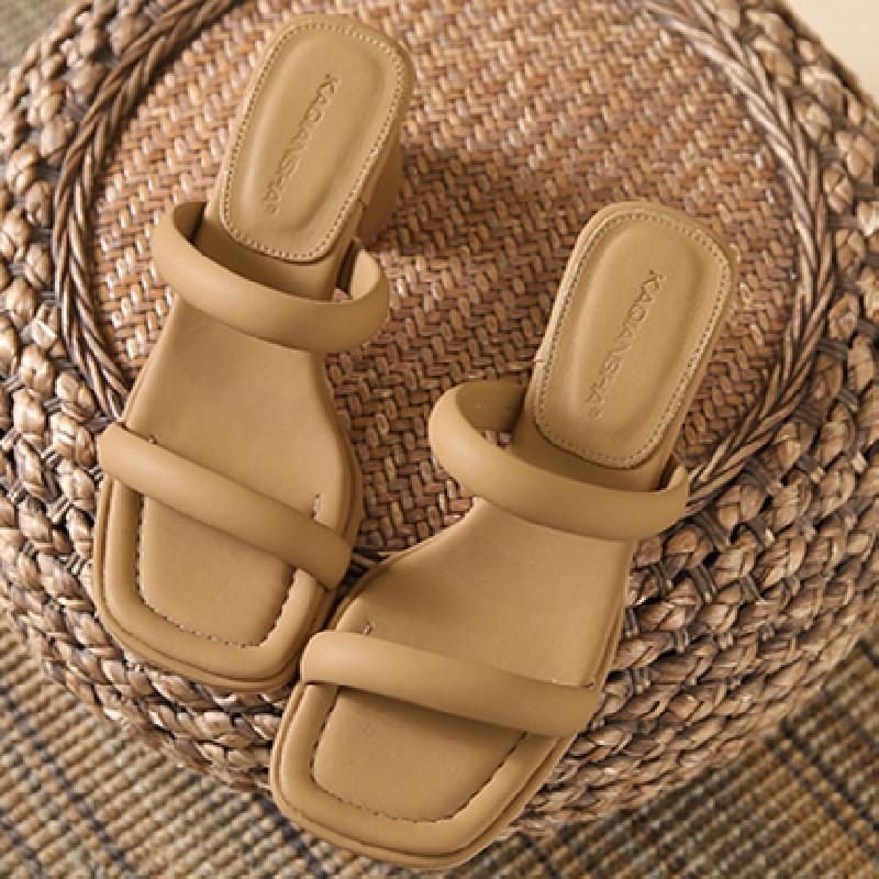 Fashion High Quality Square Toe Narrow Band Women Sandals Summer Open Toe Hoof Heel Slide Sandals Simple Comfort High Heeled Sandals