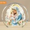 1pc Virgin Mary and Young Jesus Acrylic Decorative Sign - Serene Religious Art with Garland, Perfect for Home, Office Desk, Holiday Gift, Housewarming