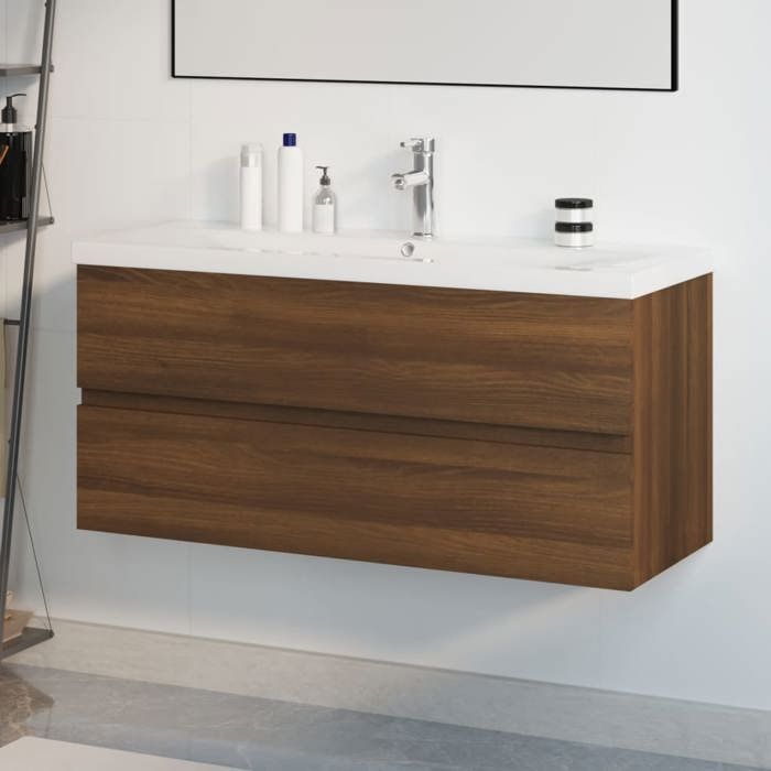 VidaXL Meuble Lavabo avec Bassin Intégré Armoire sous Lavabo Meuble de Rangement de Salle de Bain Maison Chêne Brun Bois 3152890