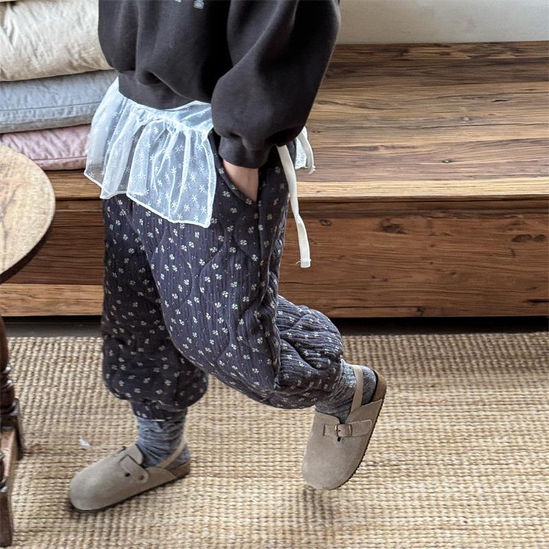 Winter Baby Girls Printed Pants Thicken Warm Cotton-padded Korean Style Children Casual Trousers