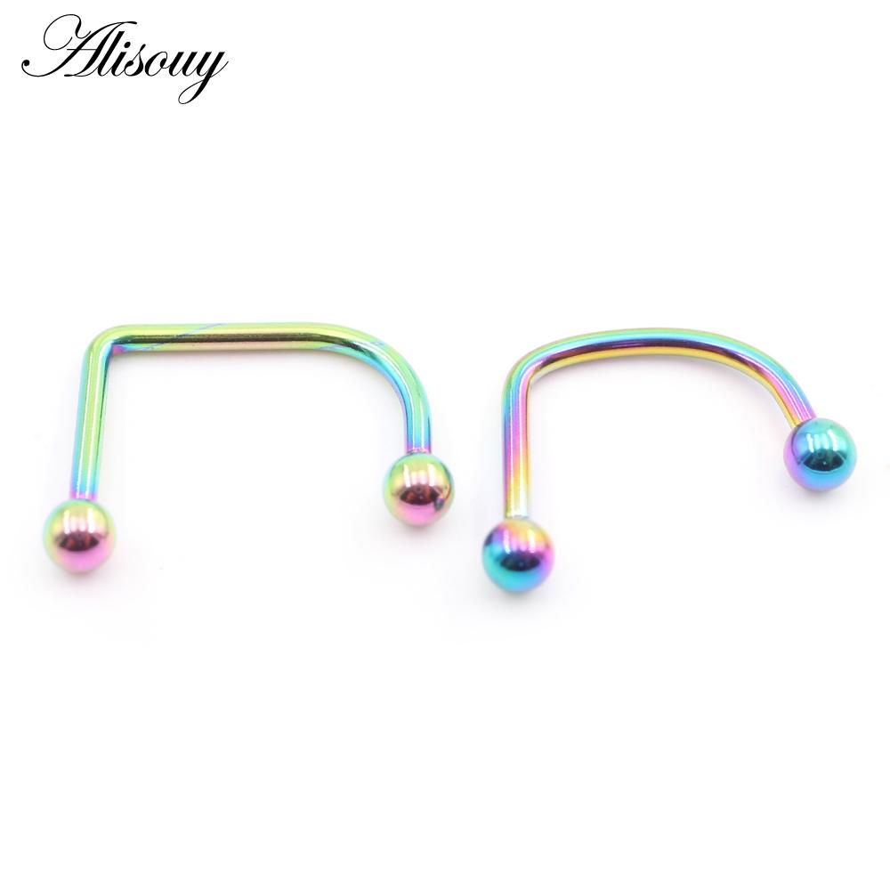 

Alisouy 1PC U-образный шип конуса из нержавеющей стали подкова губа лабрет носовые кольца ухо уха серьги Daith Helix пирсинг украшения для тела 1.2x12x3mm разноцветный