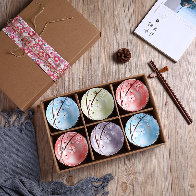 Hand-Painted Japanese Ceramic Bowl Set with Gift Box and Custom Logo Option