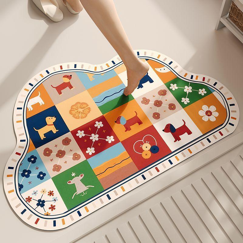 Cute Cartoon Diatom Mud Floor Mat, Bathroom Non-Slip Absorbent Quick-Drying Floor Mat, Bathroom Door Dirt-Resistant And Wear-Resistant Floor Mat