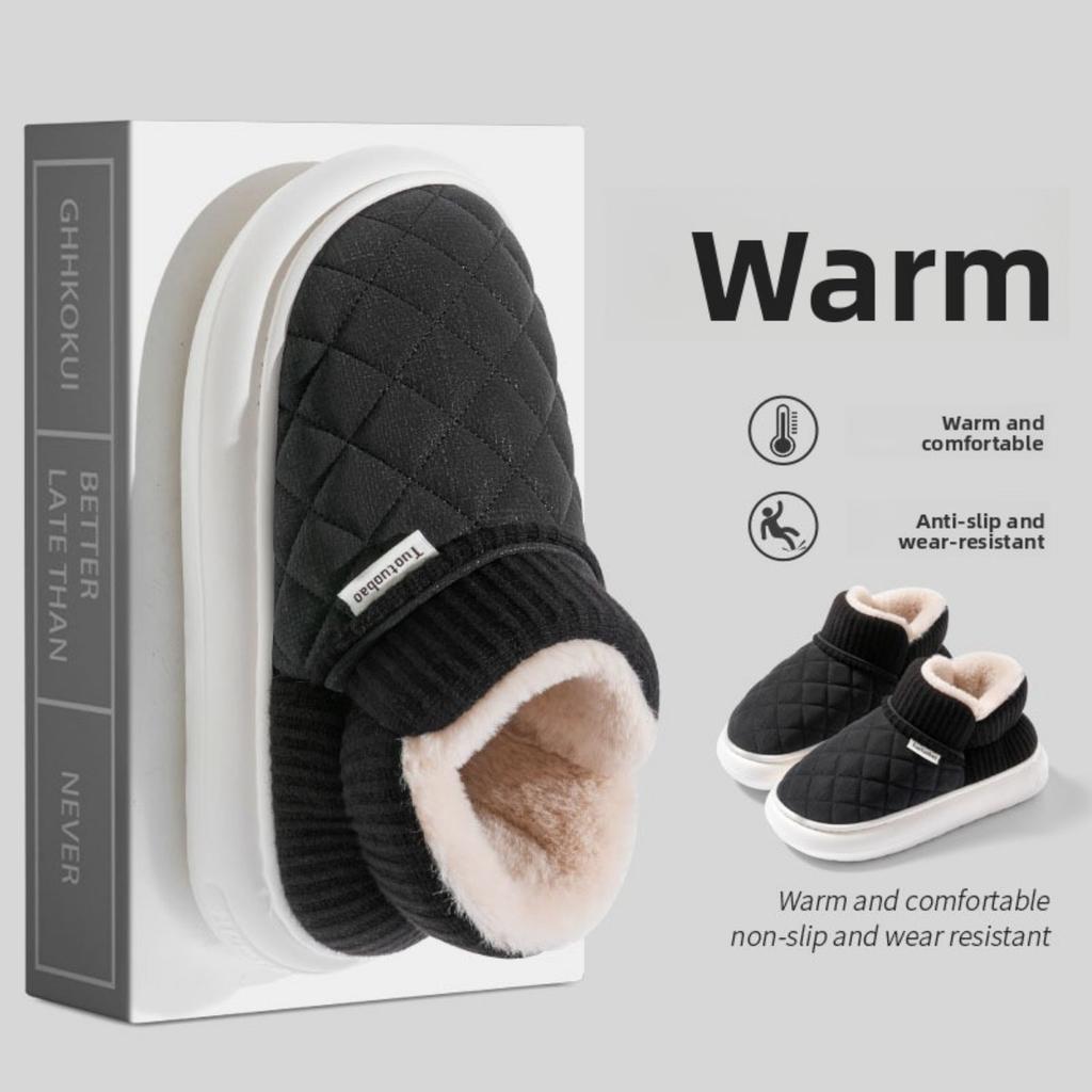 Winter Thick Soled Anti Slip Cotton Shoes for Women, Durable for Home and Outdoor Wear, Warm and Plush Bag Heels, Cotton Shoes for Outdoor Wear