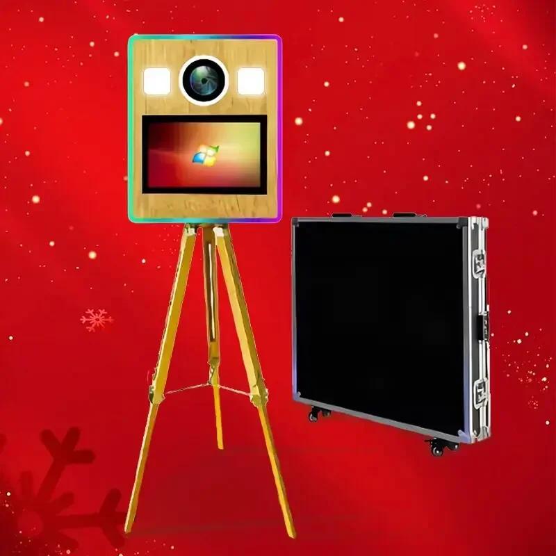 2025Nový design Fotokoutek Svatba Dřevo Vintage Fotokoutek Cena Velkoobchod Retro Dřevěný Fotokoutek Stroj S Tiskárnou a Fotoaparátem