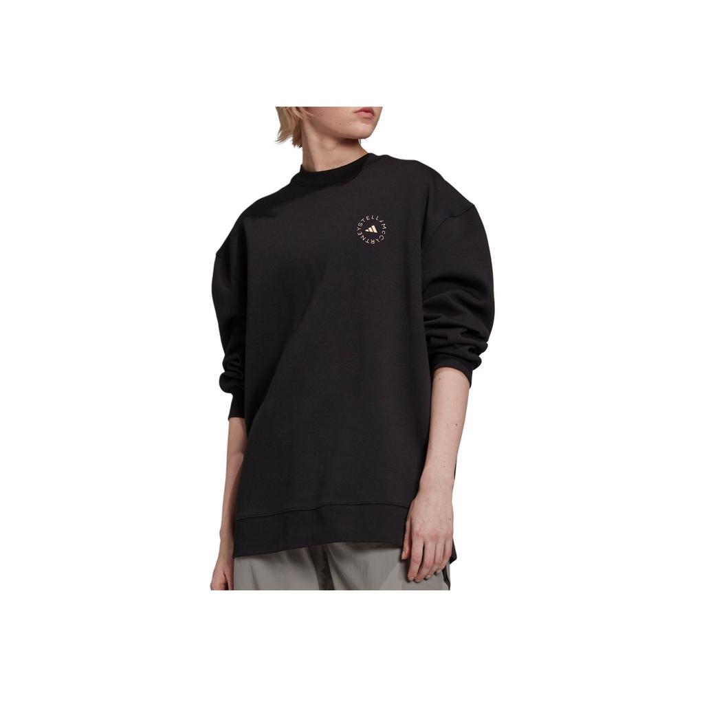 Adidas Logo Print Round Neck Pullover Sweatshirt Women Tops Black GU9407