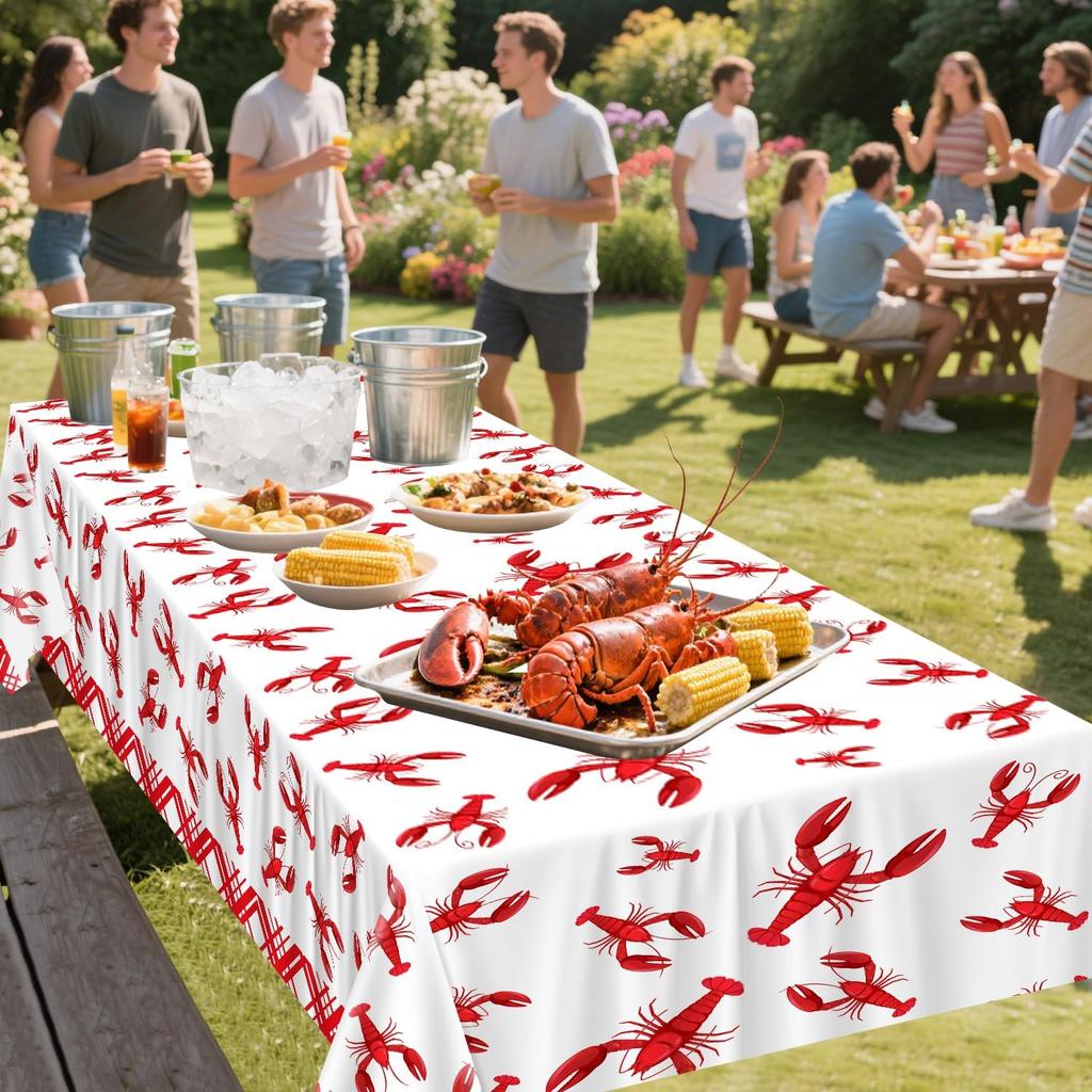 4Pcs Crawfish Tablecloth Birthday Party White and Red Crawfish Table Covers 51 x 86 Rectangle Lobster Table Cloth for Birthday Party Baby Shower