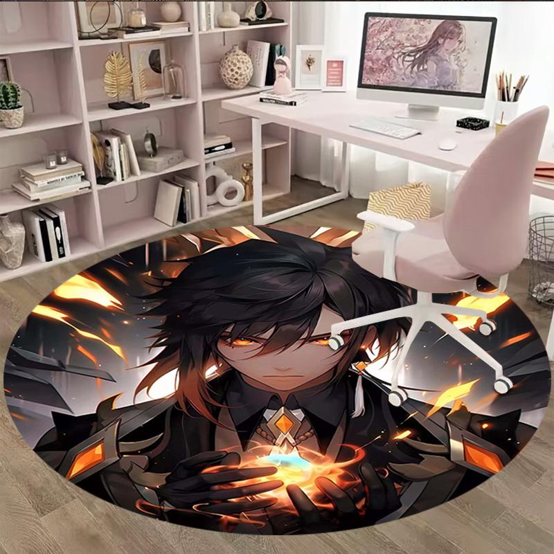 1pc Genshin Impact2 Print Round Carpet Chair Round Carpet Suitable for Bedroom Living Room Home Decorative Carpet