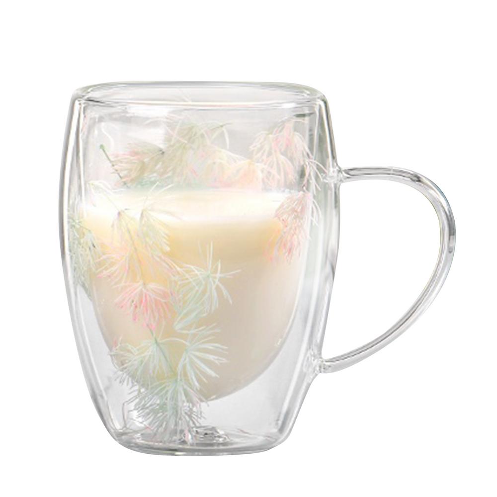 Tørket blomst dobbeltlags kaffekopp Glass Dobbeltvegg Kaffekrus Tørkede blomster Glasskopp Tekopp Melkekopp Krus Drikkeglass