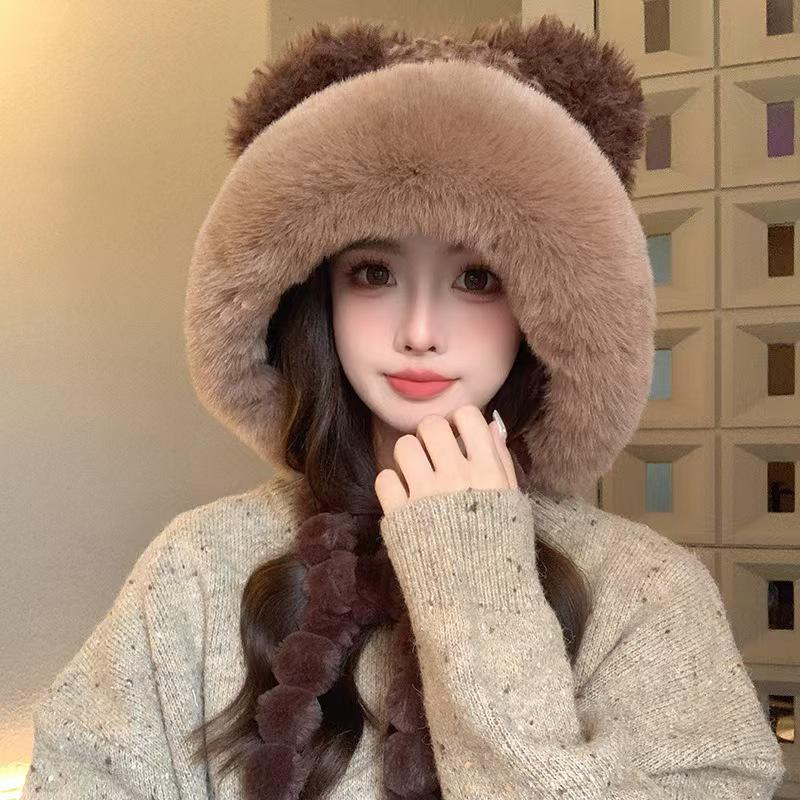 

Women s Faux Fur Plush Hat with Braided Ears - Winter Warmth & Cold-Proof Protection Thickened Adult Size (54-60cm) - Fits Most