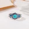 Adjustable Vintage Turquoise Enamel Floral Open Ring With Hollow Motif Bohemian Ethnic Style