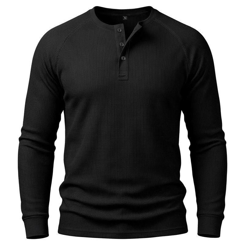 Mens Long Sleeve Henley Basic Solid Casual T Shirt