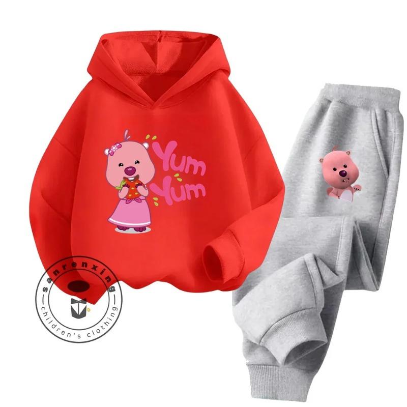 2025 Loppy Cartoon Innovative Creative Design Pure Cotton Hoodie Set Suitable for Children Outdoor Sports Essential Clothing