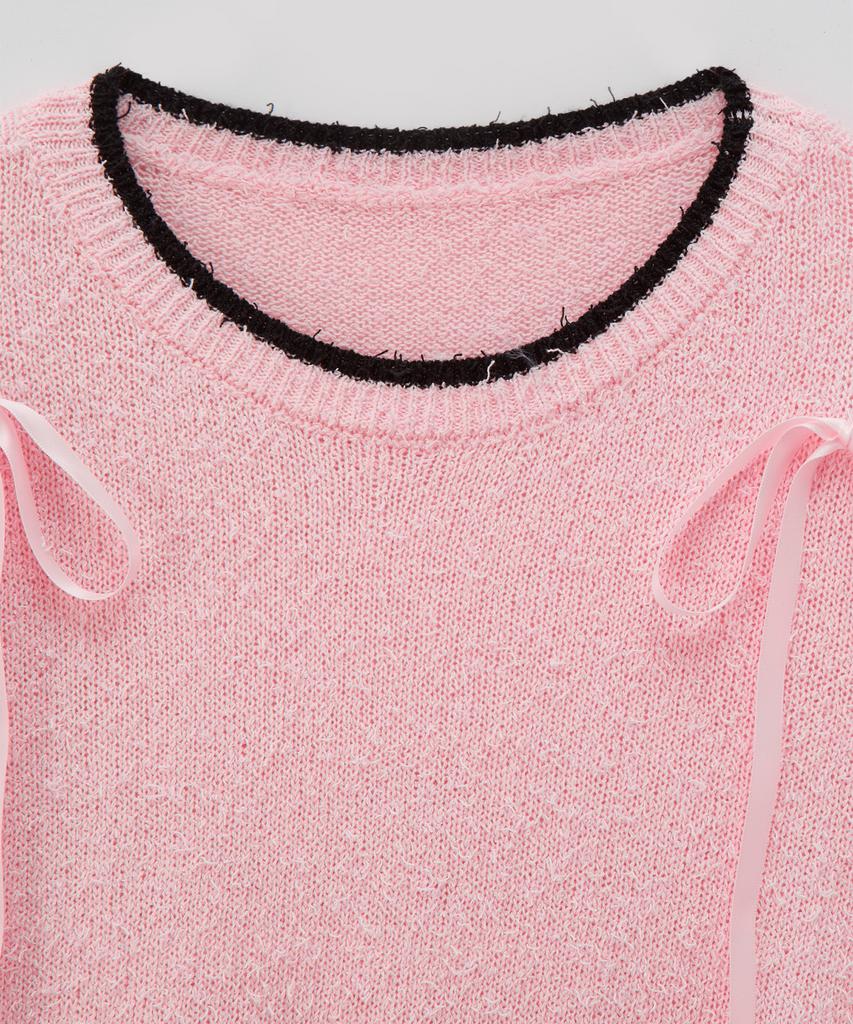 SALON DE YOHN Ribbon Point Knit Top_ Pink