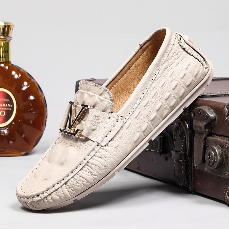 First layer cowhide crocodile pattern beanie shoes large size lazy driving shoes British casual shoes genuine leather cowhide men's shoes