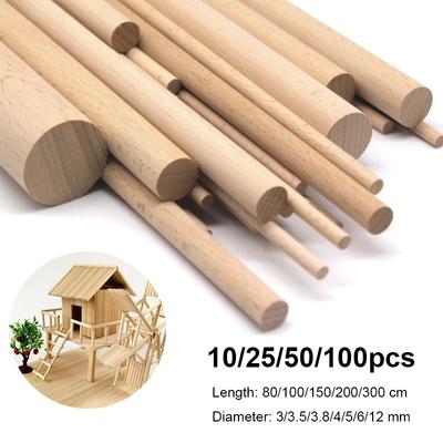 10/25/50/100 Pcs Round Wooden Sticks Craft Stick Making Popsicles and Model Making Cake Needle DIY Sturdy Needle Building Model Woodworking