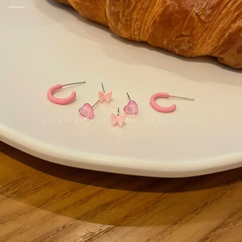 Piercing náušnice IF ME s motýlem pro ženy, růžové srdce, květina, kruhové náušnice C šperky