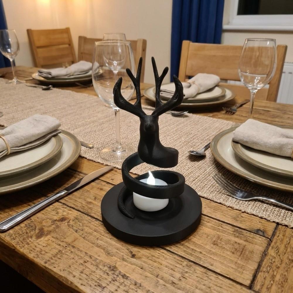 Spiral Reindeer Candlestick 3D Printed Deer Head Candle Stand Tabletop Fireplace