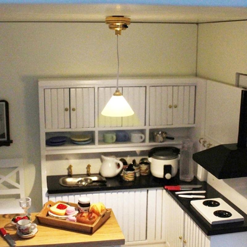 White Miniature Chandelier Light Dollhouses Small LED Light Dollhouse Furniture Lighting for Modern or Vintages Decors
